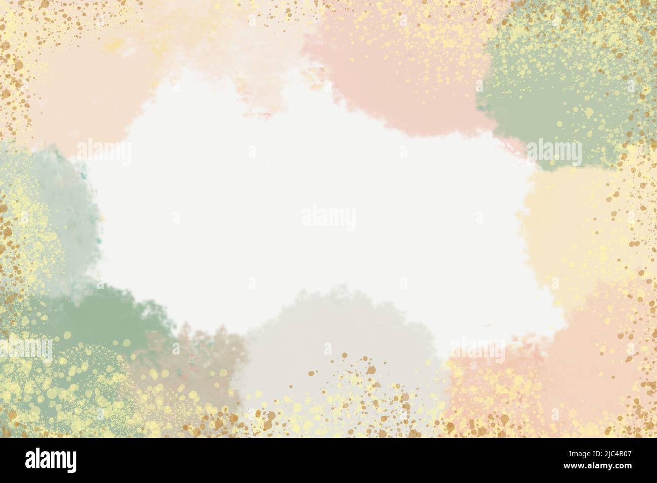 Einladungsvorlage in grünen und pfirsichfarbenen Tönen. Modell für Textbeschriftung. Sommergast-Gästekarte in Pastelltönen. Rahmen- oder Rahmenform Stockfoto