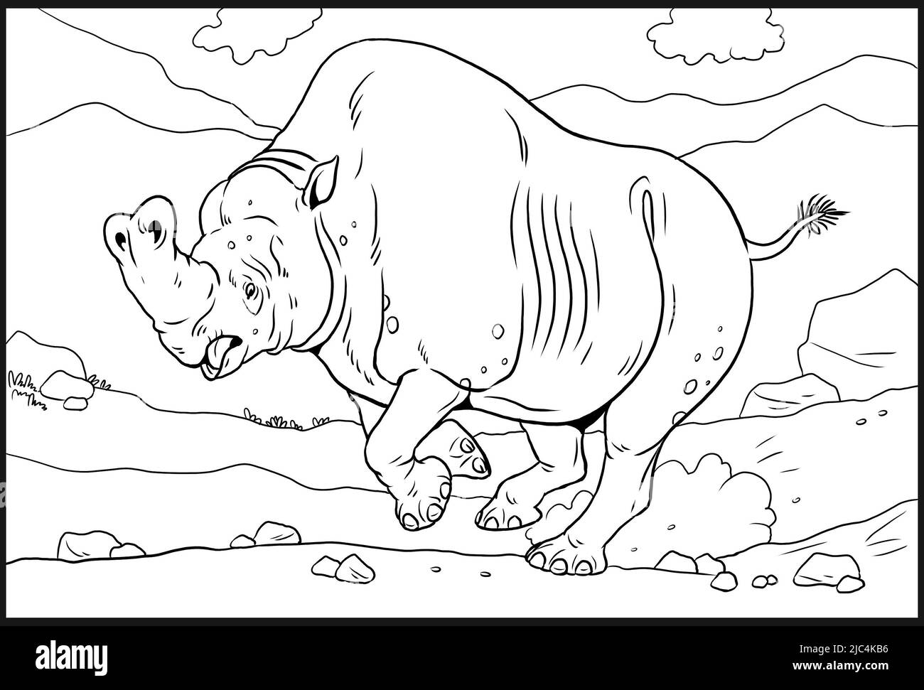 Prähistorisches Tier - Embolotherium. Zeichnung mit ausgestorbenen Tieren. Vorlage für das Ausmalen. Stockfoto