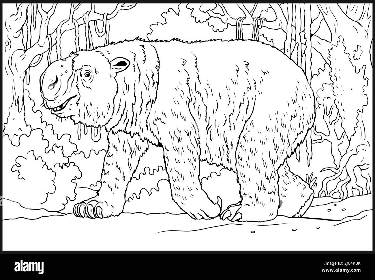 Prähistorisches Tier - Diprotodon. Zeichnung mit ausgestorbenen Tieren. Vorlage für das Ausmalen. Stockfoto