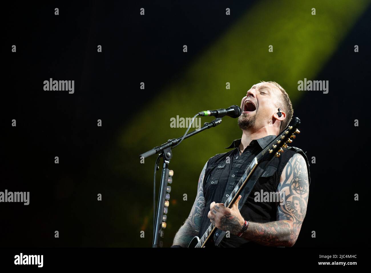 Michael Poulsen und Volbeat auf der Bühne beim Sweden Rock Festival in Solvesborg, Schweden, 09. Juni 2022. Foto: Fredrik Sandberg / TT / Code 10080 Stockfoto