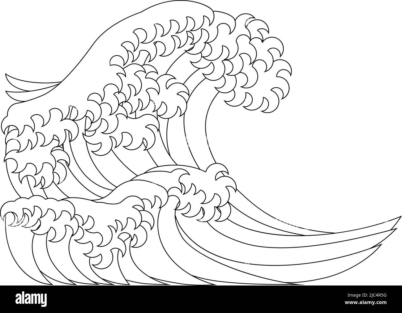 Eine japanische Great Wave Outline Malbuch-Seite Stock Vektor