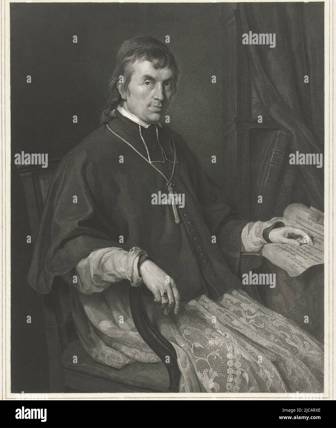 Porträt von Cornelius Ludovicus Baron van Wijkerslooth Bischof von Curium, Druckerei: Henricus Wilhelmus Couwenberg, (auf Objekt erwähnt), nach: Charles van Beveren, Verlag: Frans Buffa en Zonen, (auf Objekt erwähnt), Amsterdam, 1837, Papier, Gravur, H 465 mm × B 340 mm Stockfoto