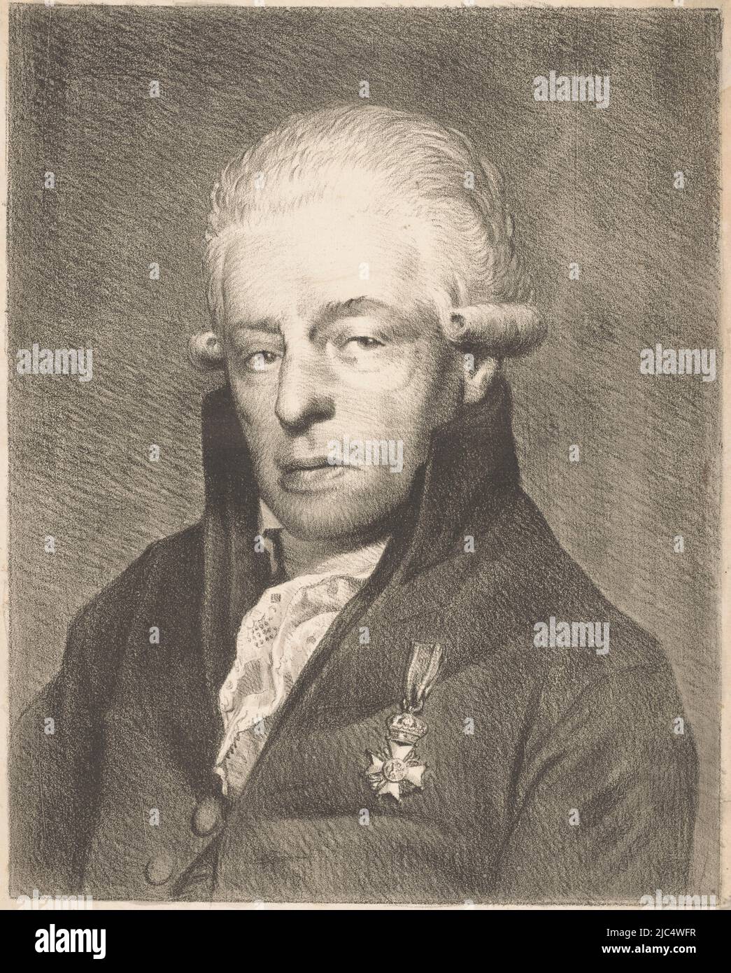 Die porträtierte Person trägt eine Ritterschaft. Unter dem Porträt sein Name, Porträt von Rhijnvis Feith, Druckerei: Willem Bartel van der Kooi, (zugeschrieben), 1809 - 1836, Papier, H 405 mm × B 303 mm Stockfoto