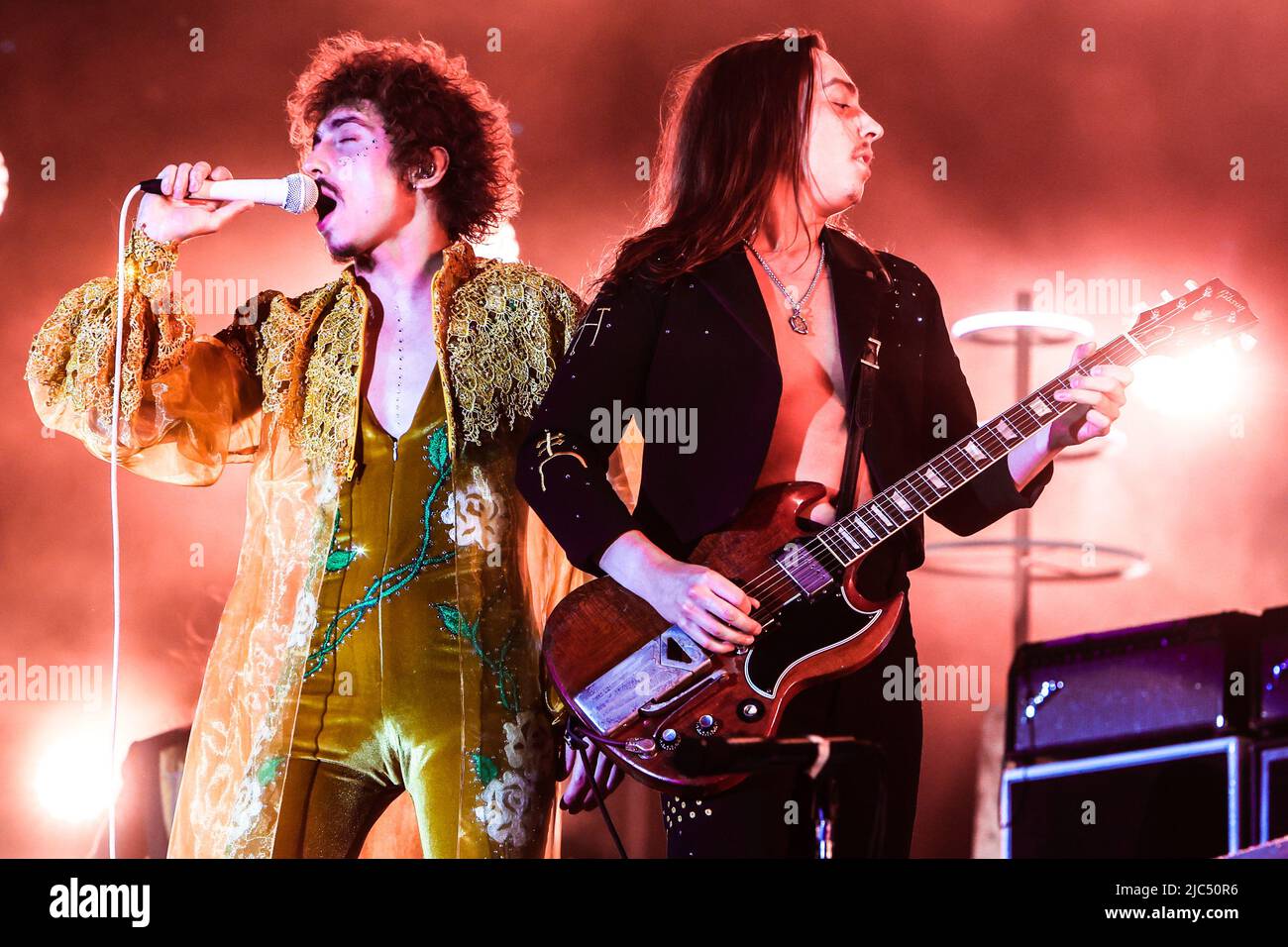 Mailand, Italien. 09.. Juni 2022. Greta Van Fleet im Konzert beim IDAYS Festival in Mailand, Italien, am 9 2022. Juni. Kredit: Mairo Cinquetti/Alamy Live Nachrichten Stockfoto