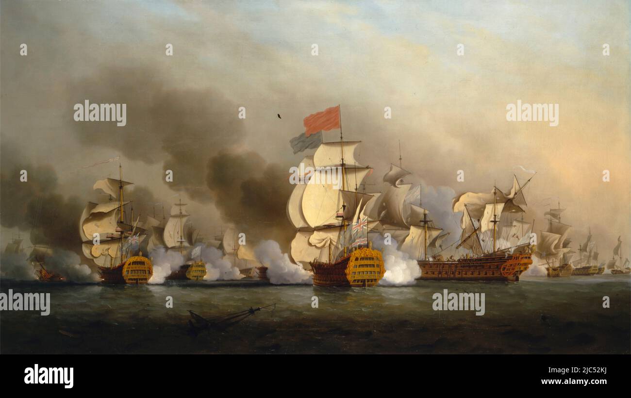 Der Sieg von Vize-Admiral Sir George Anson vor Kap Finisterre. Samuel Scott. 1749. Stockfoto