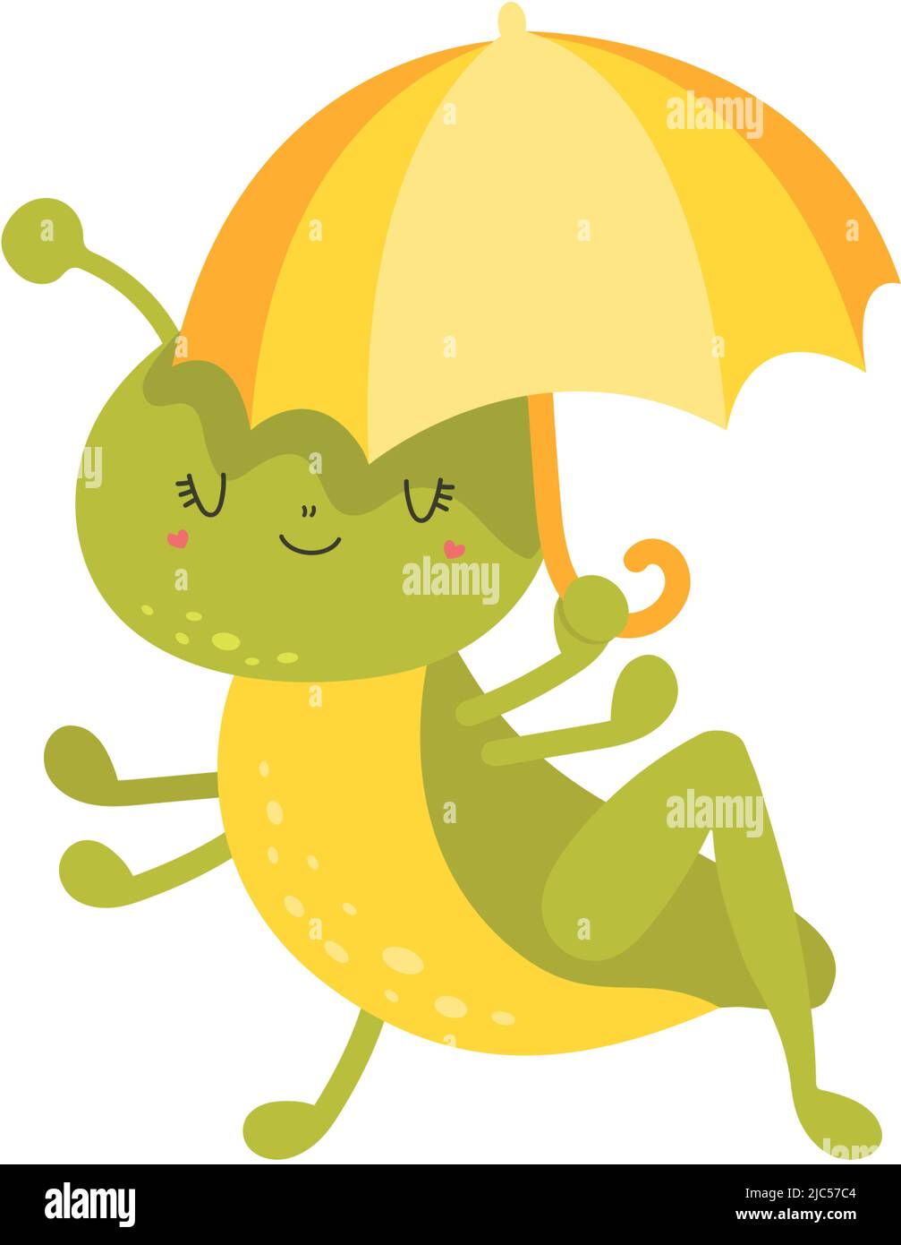 Grasshopper Clipart-Zeichen Bezeichne. Baby Clip Art Grasshopper mit Regenschirm. Vektorgrafik eines Insektengrafiks für Malvorlagen, Drucke für Kleidung Stock Vektor
