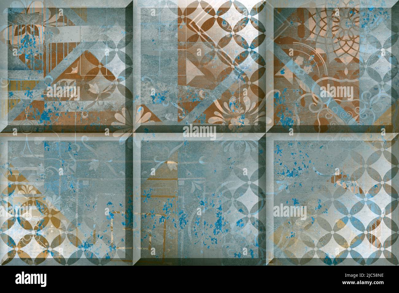 Rustikales Wandfliesen Design Damast Muster zur Dekoration, 3D marokkanisches Design Stockfoto