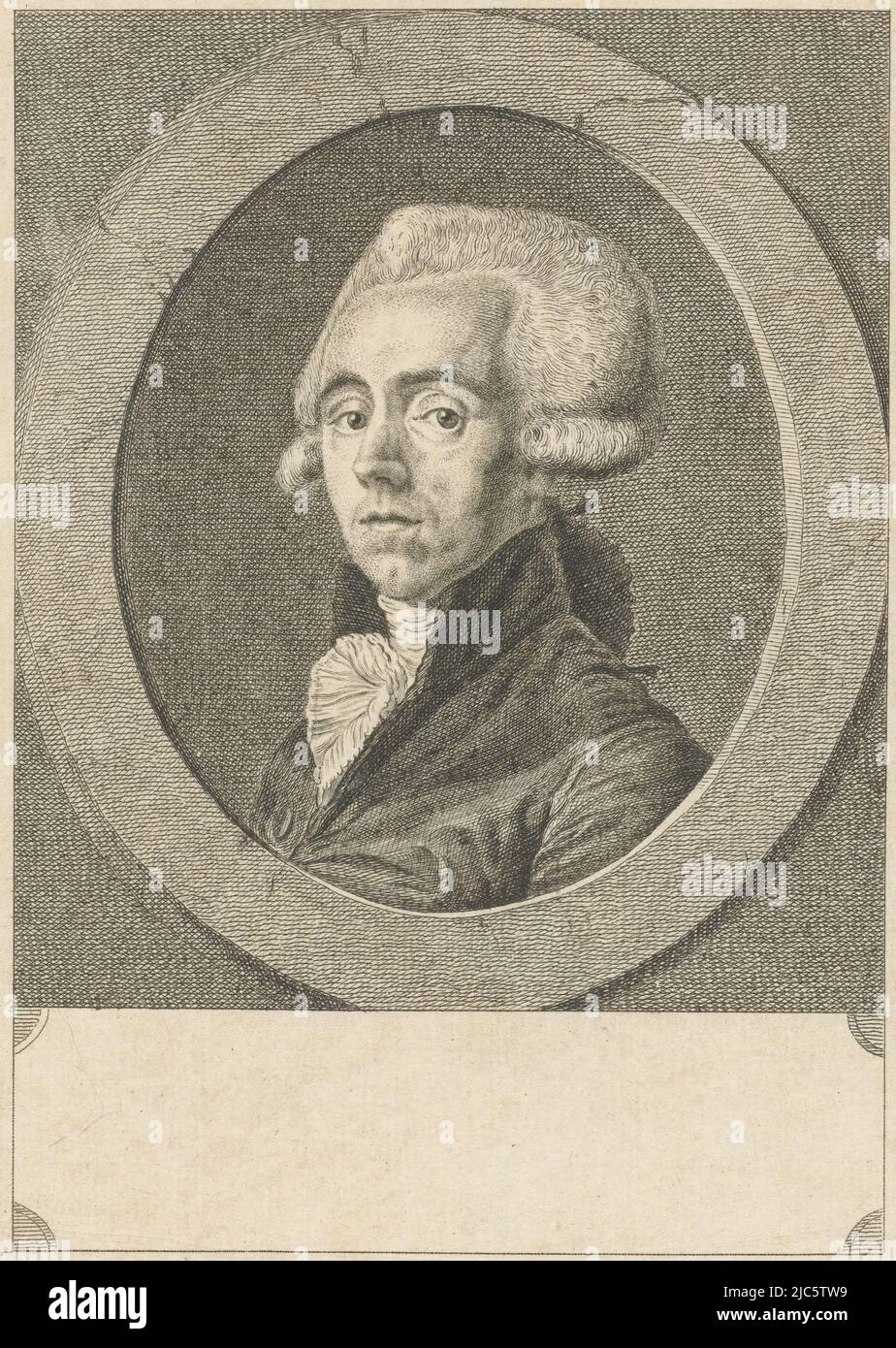 Porträt des Geburtshelfers Jean-Louis Baudelocque., Porträt von Jean-Louis Baudelocque, Druckerei: Pieter de Mare, intermediärer Zeichner: Le Camus, Leiden, 1788 - 1790, Papier, Radierung, Gravur, H 168 mm × B 117 mm Stockfoto