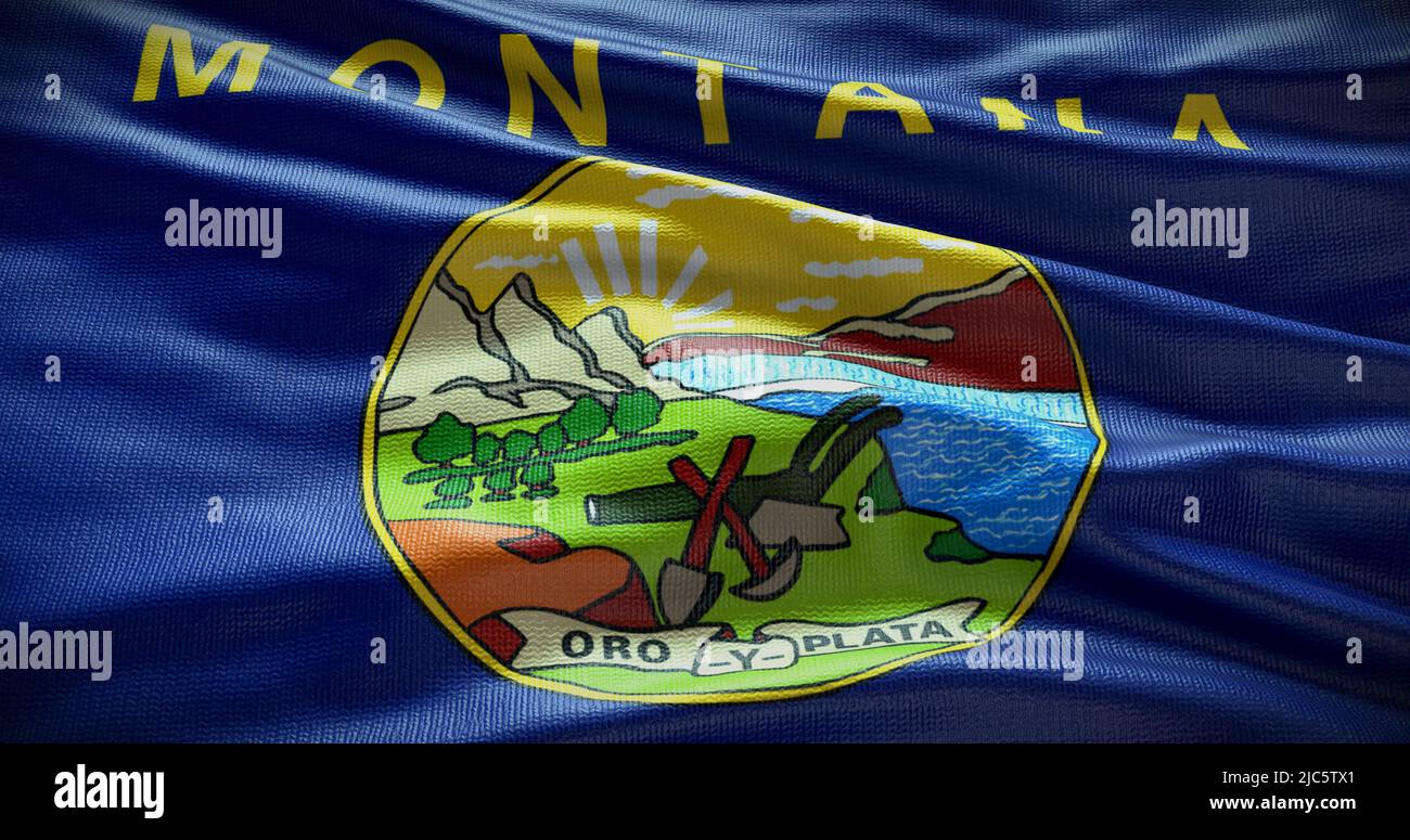 Hintergrunddarstellung der Montana-Staatsflagge, Hintergrund des USA-Symbols. Stockfoto