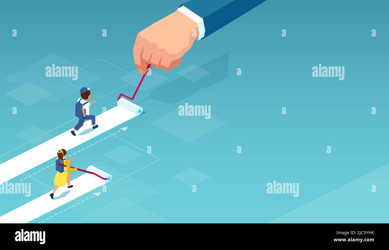 Vector eines Studenten Mädchen malen ihre eigenen Bildungsweg, während ein Junge unterstützt und geholfen Stock Vektor