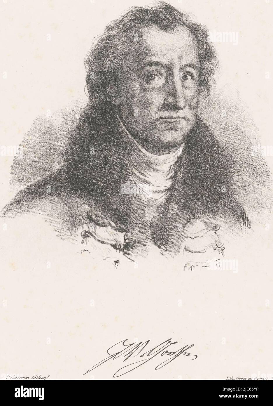 Porträt von Johann Wolfgang von Goethe J.W. Goethe Faust (Serientitel) Faust, tragédie de M. de Goethe (Serientitel), Druckerei: Eugène Delacroix, (Objektbezeichnung), Druckerei: Charles Etienne Pierre Motte, Druckerei: Goyer & Hermet, (Objektbezeichnung), Paris, 1828, Papier, H 485 mm - B 318 mm Stockfoto