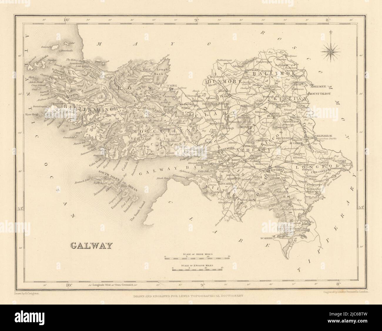 GRAFSCHAFT GALWAY antike Karte für LEWIS von CREIGHTON & DOWER - Irland 1837 Stockfoto