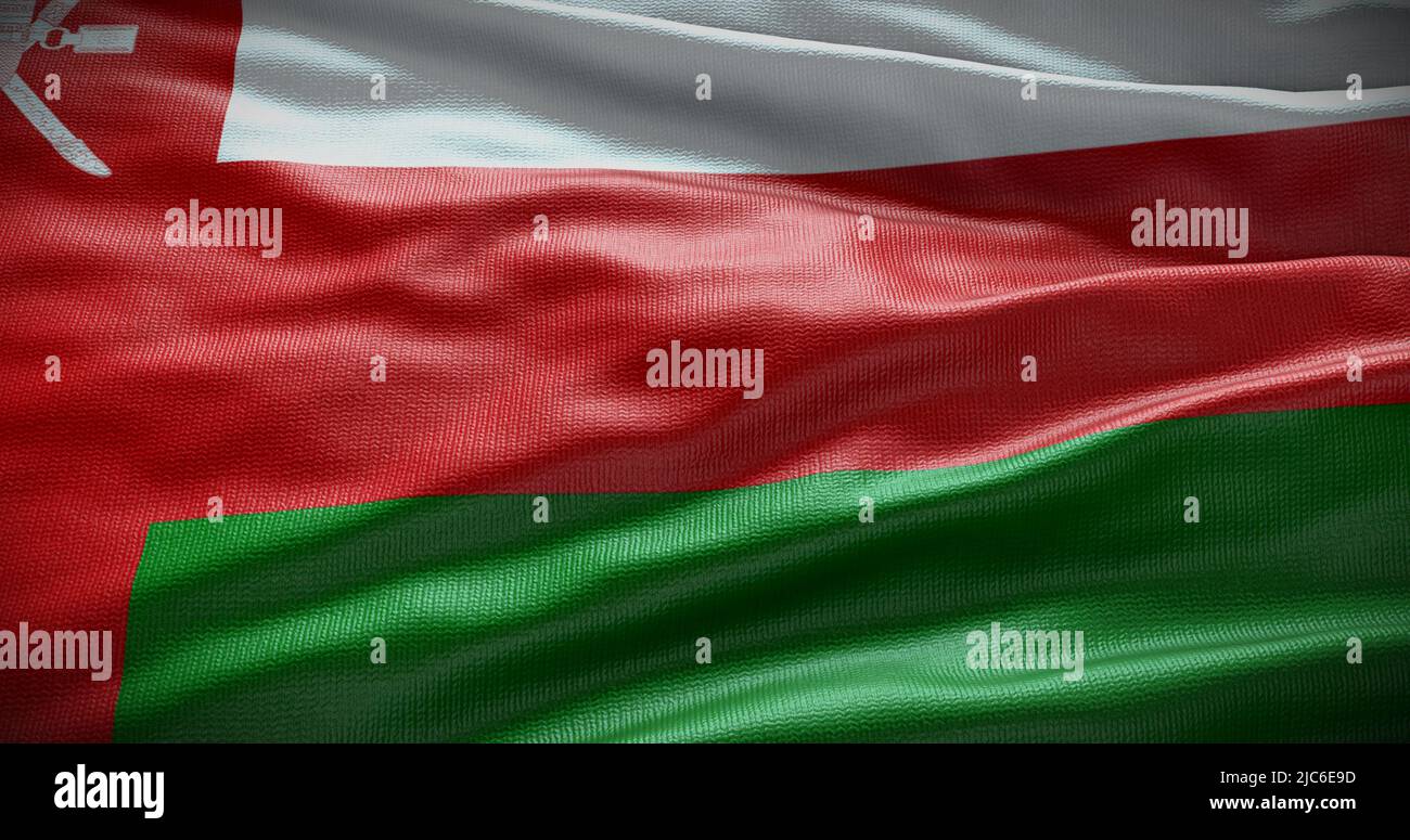 Hintergrunddarstellung der Nationalflagge des Omans. Symbol des Landes. Stockfoto