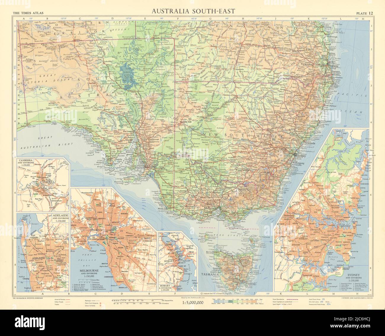 South Australia New South Wales Canberra Adelaide Melbourne TIMES 1958 alte Karte Stockfoto