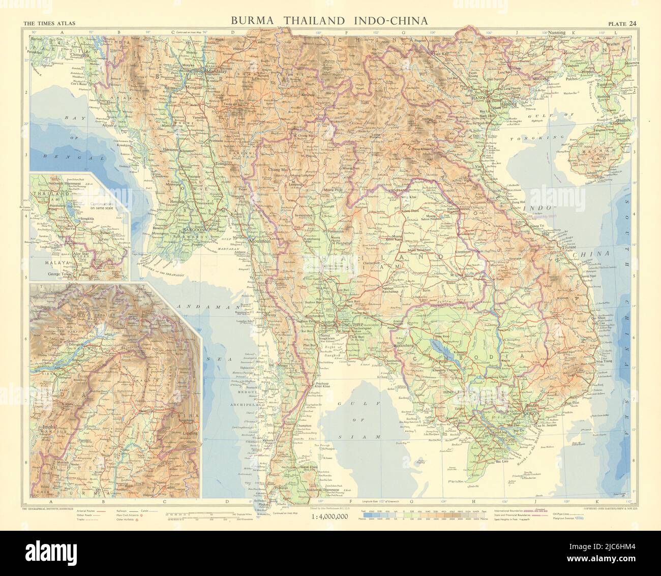 Indochina. Burma Thailand Kambodscha Laos Vietnam. Indo-China. TIMES 1958 Karte Stockfoto
