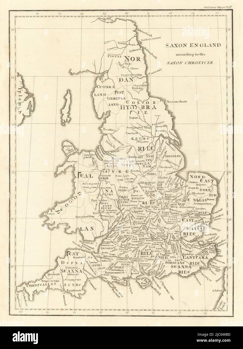 'Saxon England nach der Saxon Chronicle', von John CARY 1806 alte Karte Stockfoto
