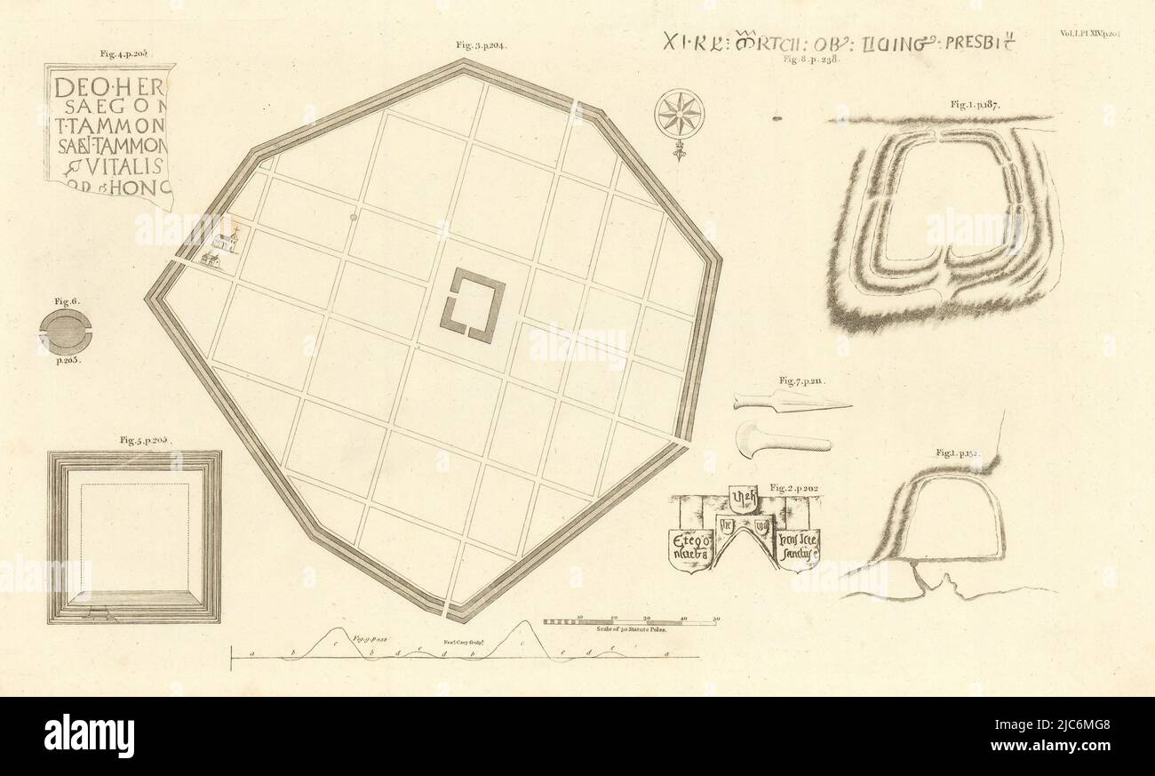 Silchester Eisenzeit / Stadtplan der Römer 1806 alte antike Karte Stockfoto