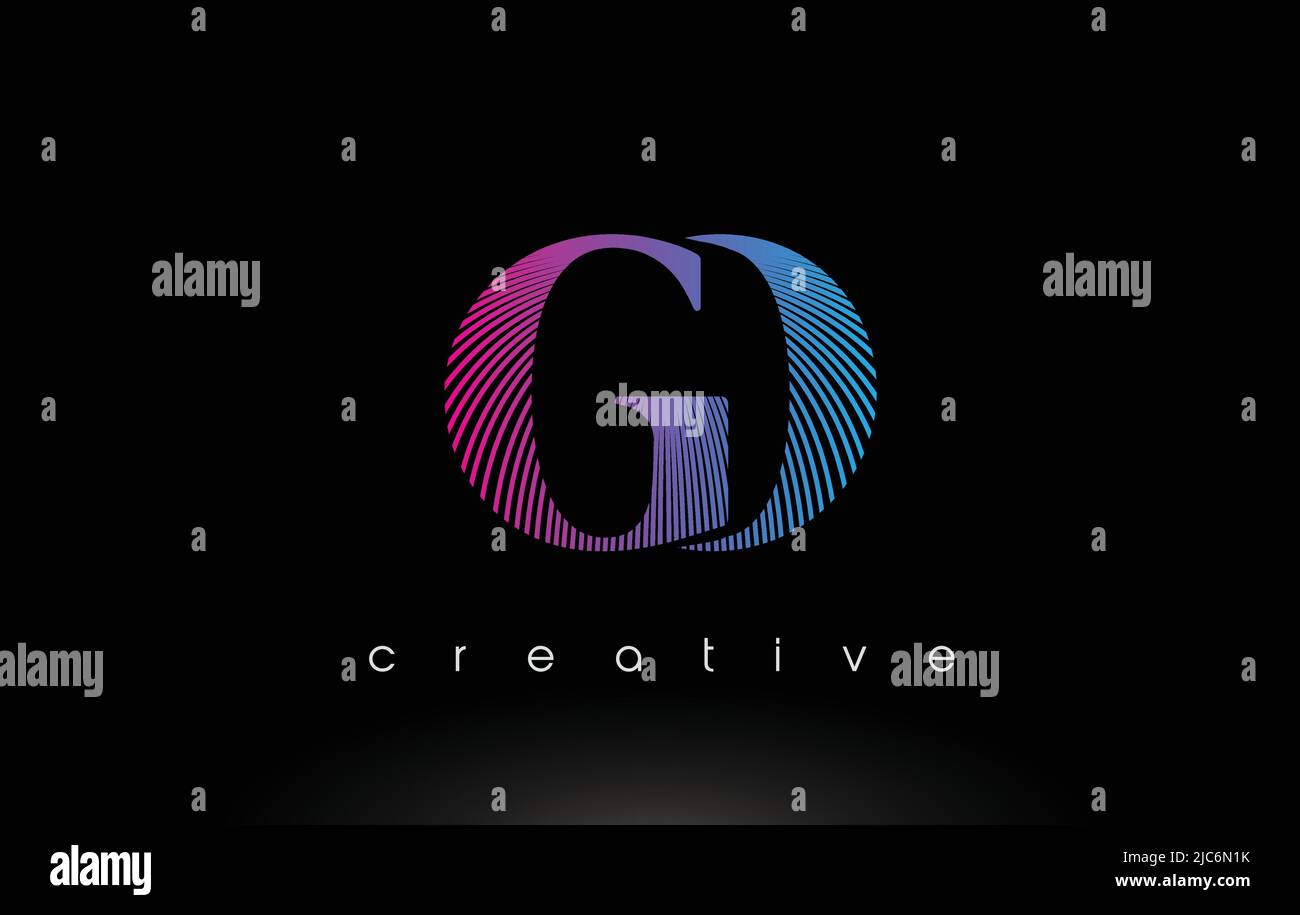 GO Logo Design mit mehreren Zeilen. Künstlerisch Elegant Lila Blaue Linien Symbol Vektor Illustration. Stock Vektor