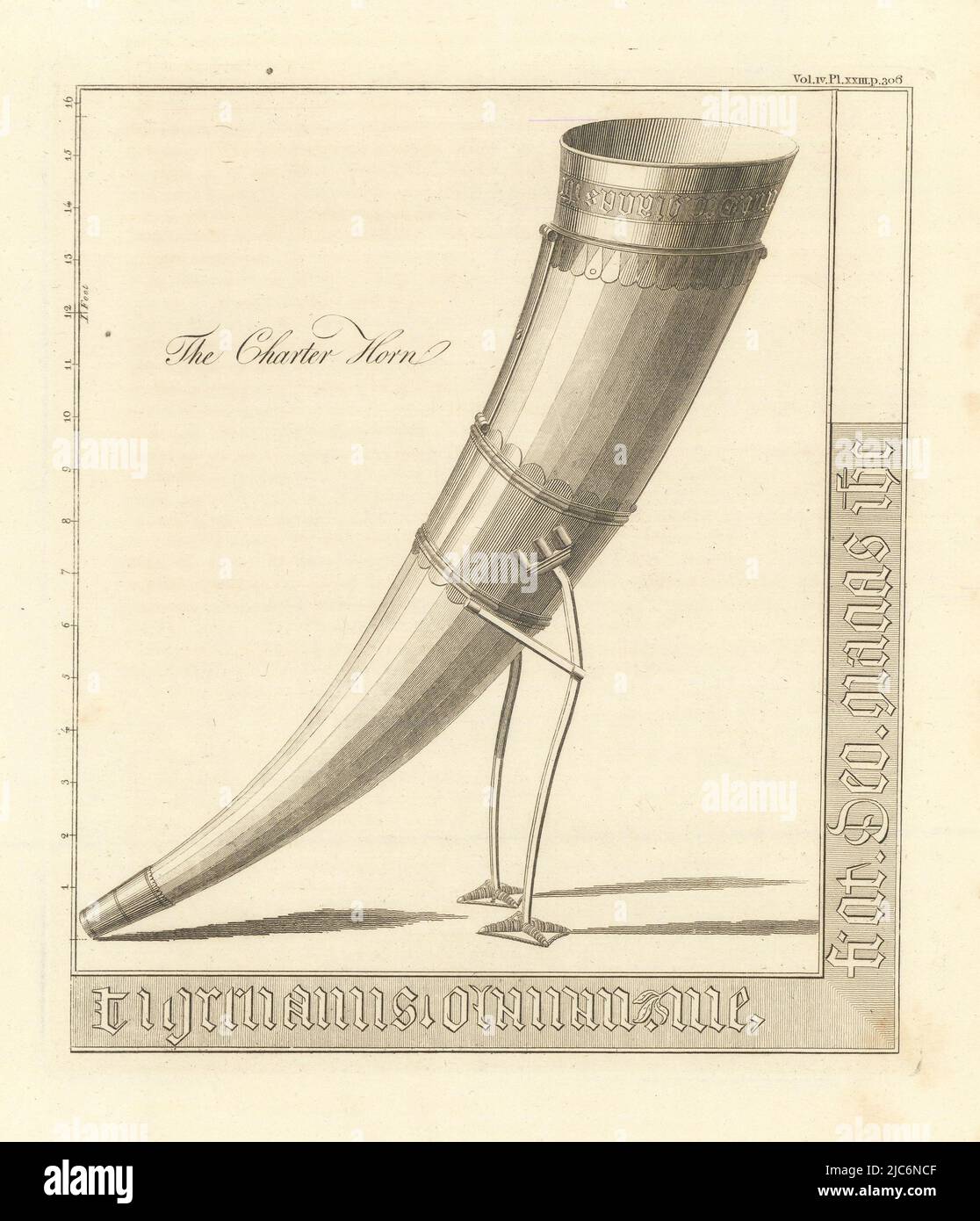 Das Kavanagh Charter Horn. Zeremonielles Trinkhorn 1806 alter antiker Druck Stockfoto