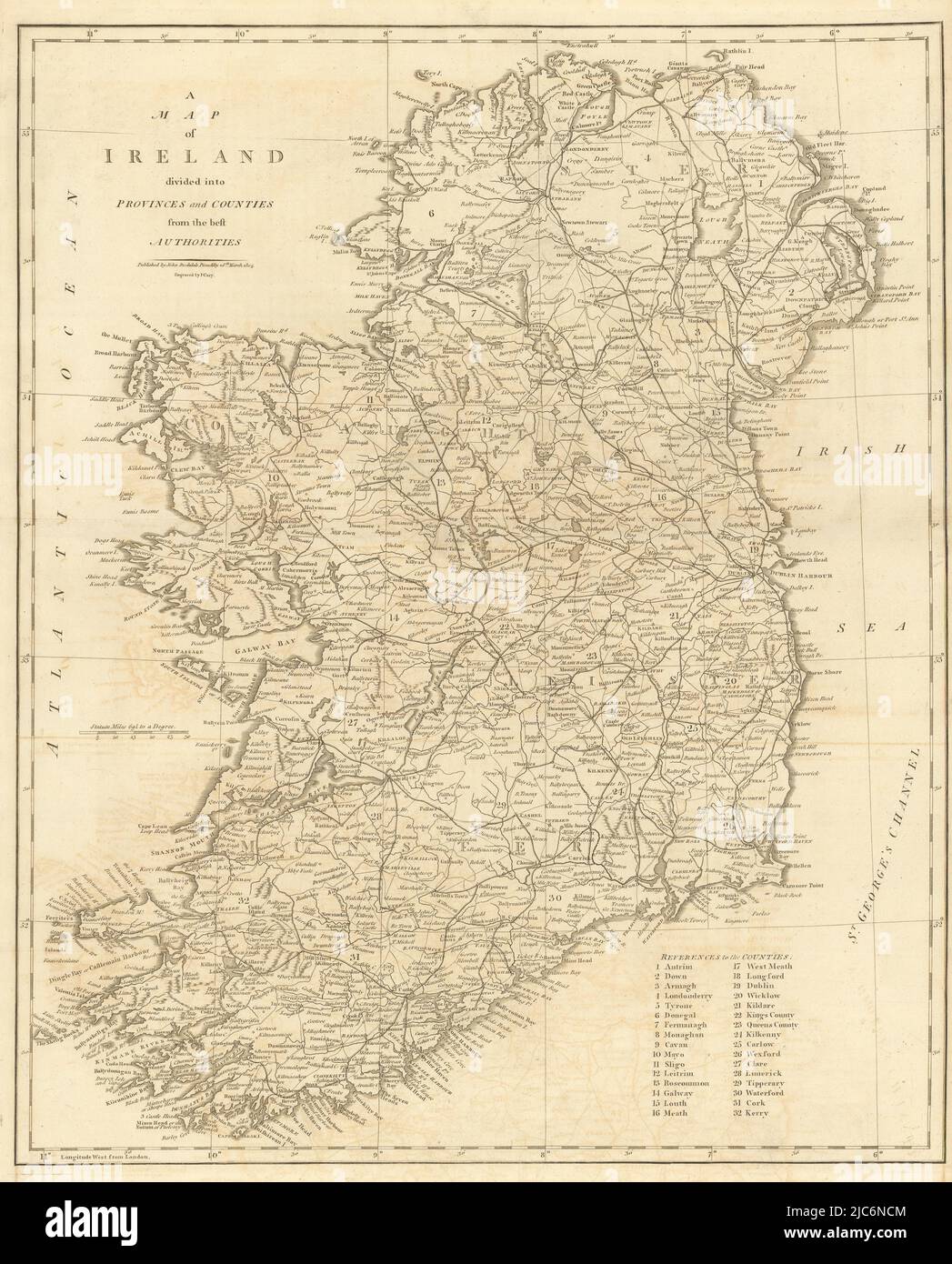 'Eine Karte Irlands, unterteilt in Provinzen und Grafschaften…' Von John CARY 1806 Stockfoto
