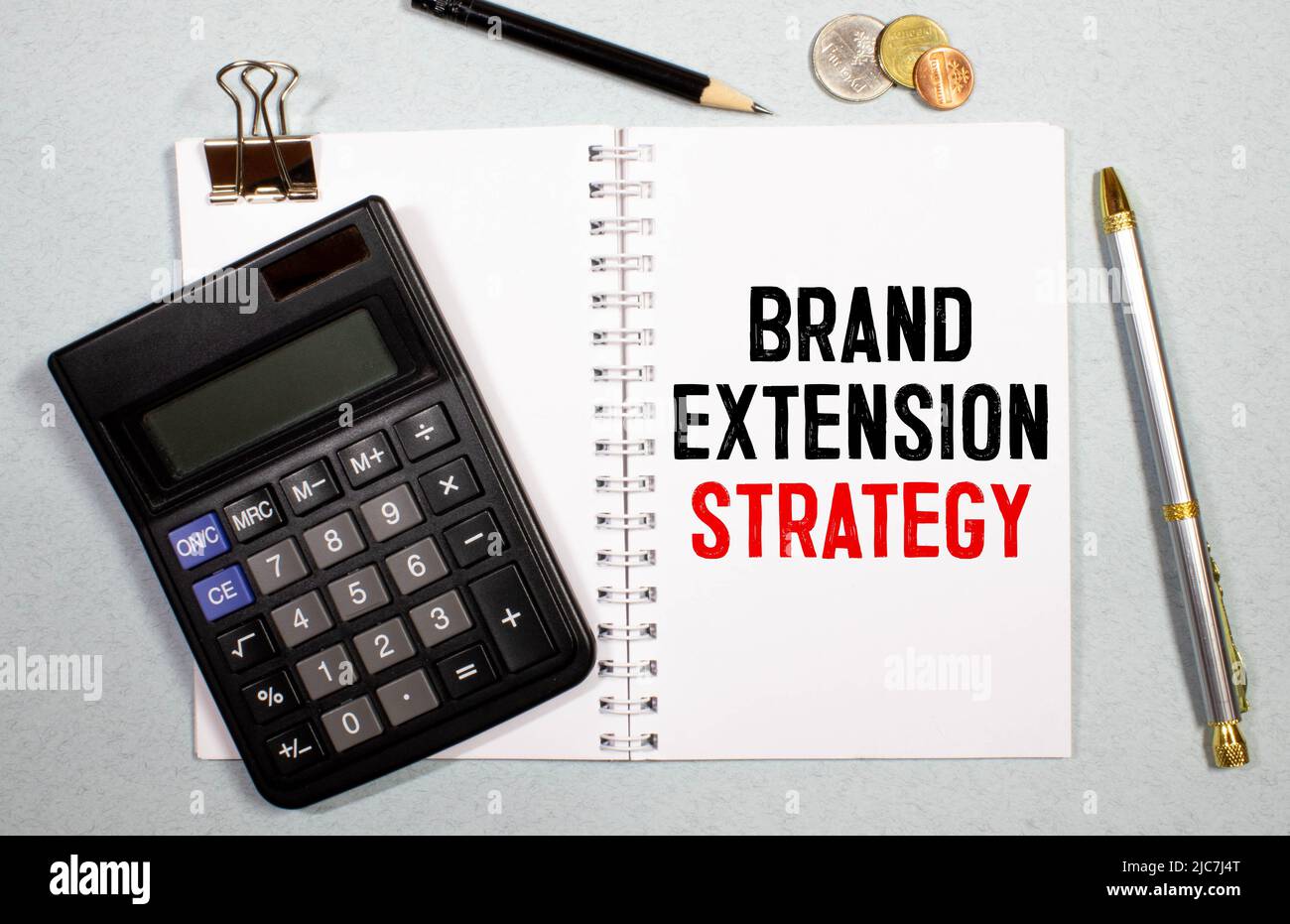 Branding Strategie Wort auf Tafel mit grüner Pflanze Stockfoto