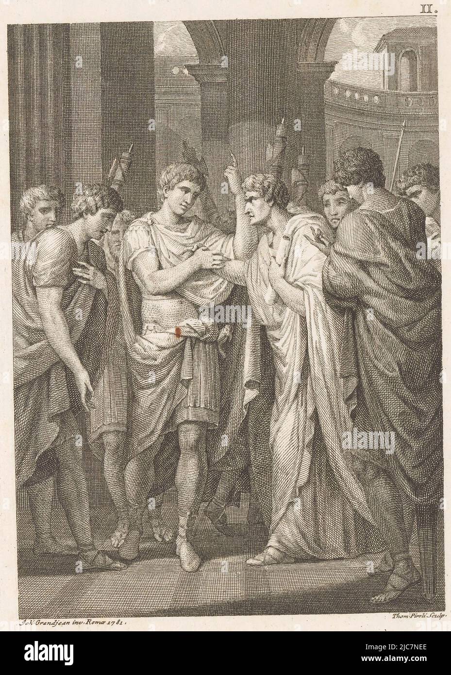 Germanicus erwachte nachts im Heereslager., Druckerei: Tommaso Piroli, (auf Objekt erwähnt), Jean Grandjean, (auf Objekt erwähnt), Verleger: Pieter Meyer, Druckerei: Italien, Rom, Verlag: Amsterdam, 1781 und/oder 1779, Papier, Gravur, Radierung, H 190 mm - B 141 mm Stockfoto