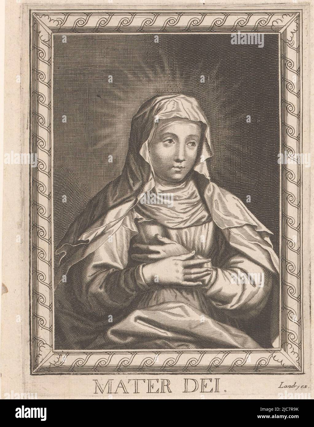 Maria Mater dei zwölf Apostel, die vier Kirchenväter und Maria , Druckerei: Pierre Landry, (auf Objekt erwähnt), Verleger: Pierre Landry, (möglicherweise), Druckerei: Frankreich, Verlag: Paris, 1640 - 1701, Papier, Gravur, H 166 mm - B 122 mm Stockfoto