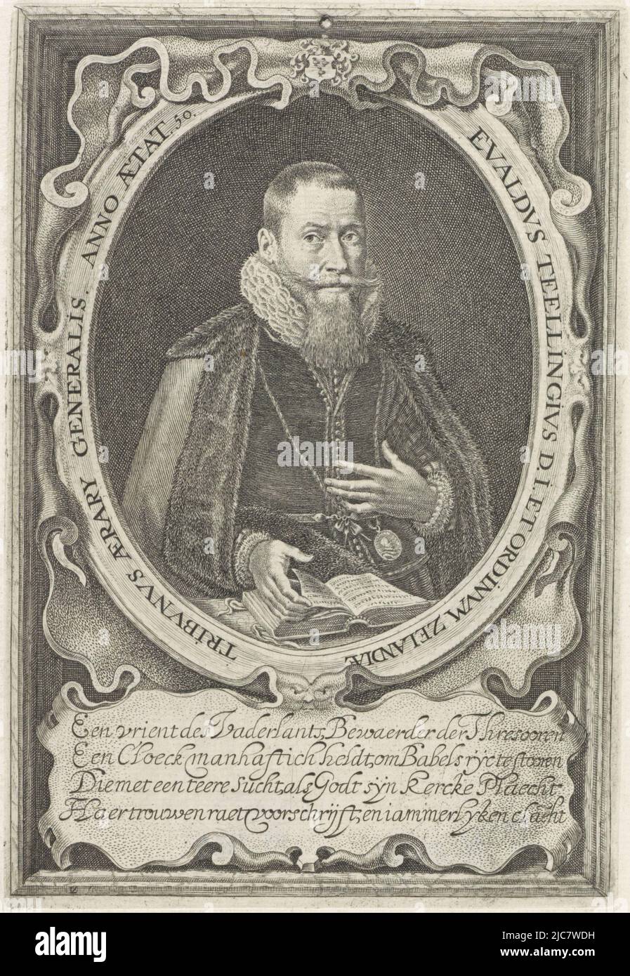 Porträt von Eeuwoud Teellinck, Bürgermeister von Zierikzee, im Alter von 50 Jahren. Porträt von Eeuwoud Teellinck, Druckerei: Lucas Vorsterman (I), Antwerpen, 1623, Papier, Gravur, H 174 mm × B 118 mm Stockfoto