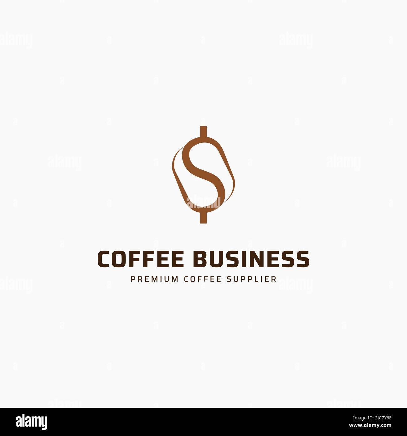 Kaffeebohne und Dollar-Logo. Schlichtes minimalistisches Café-Logo. Vektordarstellung von Kaffeebohnen. Stock Vektor