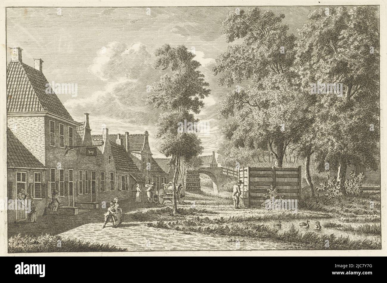 Dorfszene in Winsum T' Dorp Winsum , Druckerei: Carel Frederik Bendorp (I), Zeichner: Jan Bulthuis, 1786 - 1792, Papier, Radierung, H 173 mm × B 240 mm Stockfoto