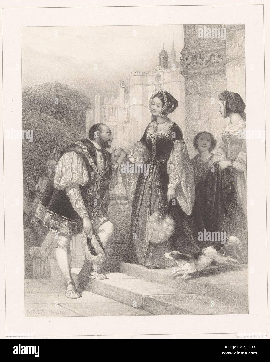 Heinrich VIII. Von England umwirbt Anna Boleyn Henry VIII et Anne de Boleyn berühmte Liebespaare Les amants c, Druckerei: Jules David (1808-1892), (auf Objekt erwähnt), Jules David (1808-1892), (auf Objekt erwähnt), Drucker: Benard Lemercier & Cie, (auf Objekt erwähnt), Paris, 1841 - 1843, Papier, H 567 mm × B 396 mm Stockfoto