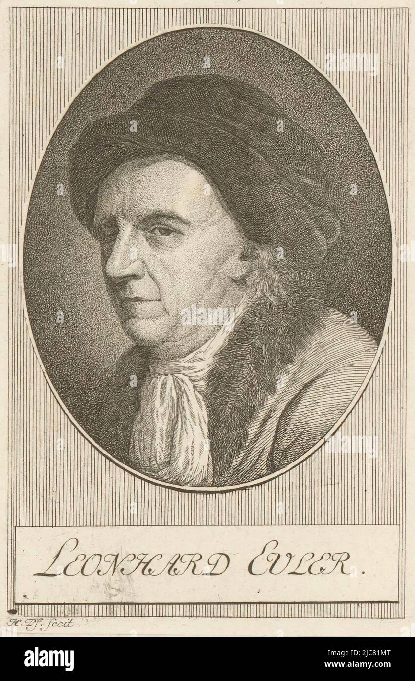 Porträt von Leonhard Euler, Druckerei: Heinrich Pfenninger, (auf Objekt erwähnt), 1759 - 1815, Papier, Radierung, H 127 mm - B 86 mm Stockfoto