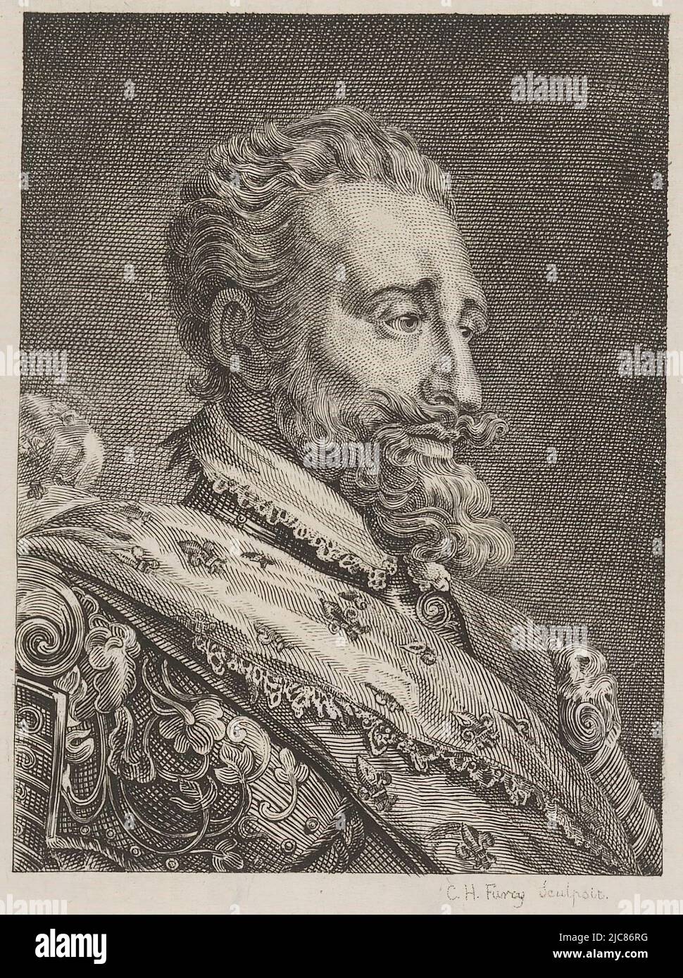 Porträt von Henry IV, Druckerei: C.H. Farcy, (erwähnt auf Objekt), Frankreich, c. 1830, Papier, Gravur, Radierung, H 176 mm - B 122 mm Stockfoto