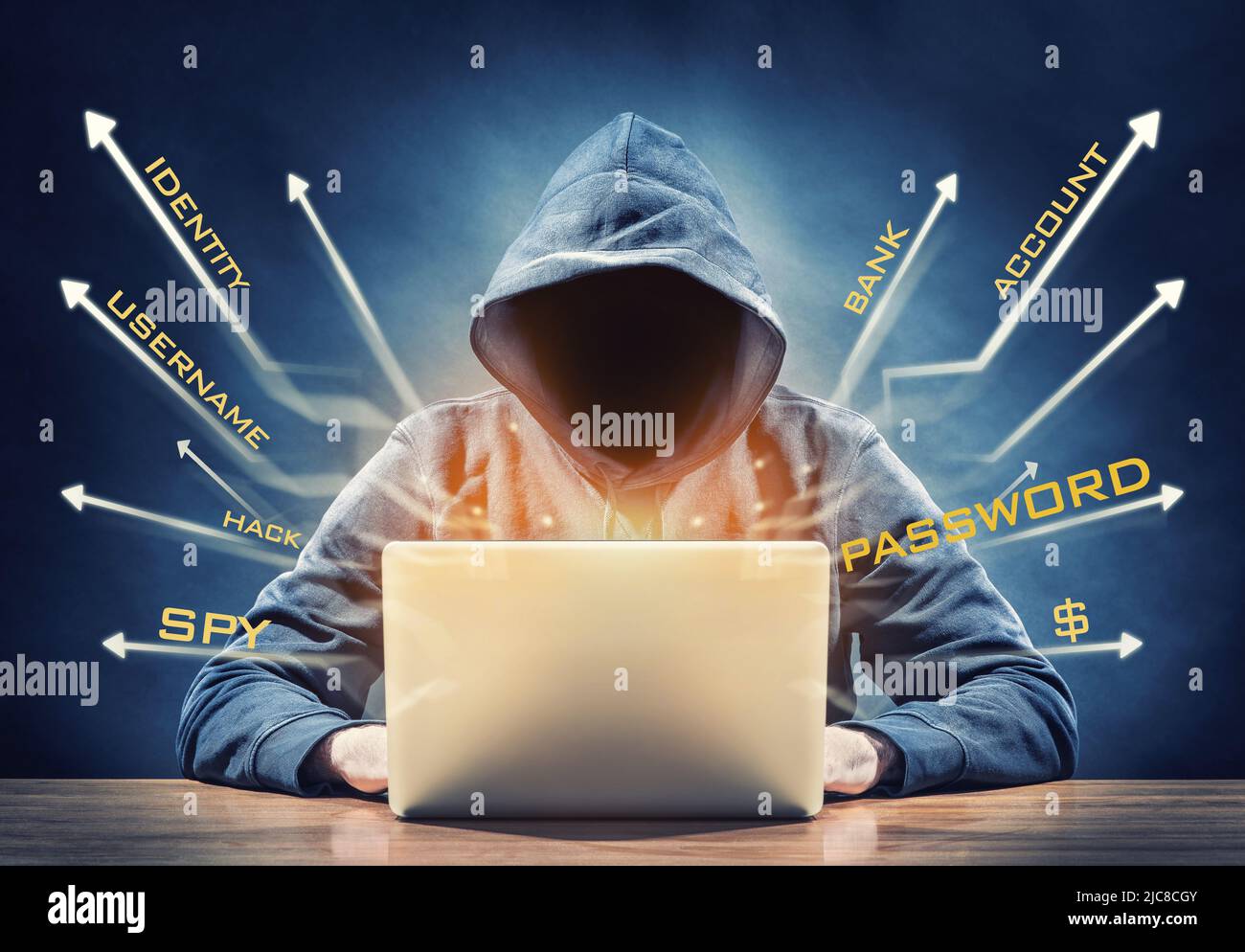 Hacker auf einem Laptop versucht, ein Passwort zu stehlen Stockfoto