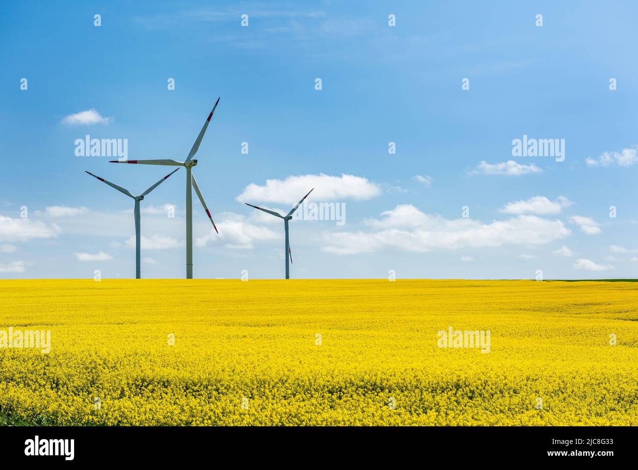 Windturbine mit blauem Himmel Hintergrund. Konzept für erneuerbare Energien. Istanbul, Türkei. Stockfoto