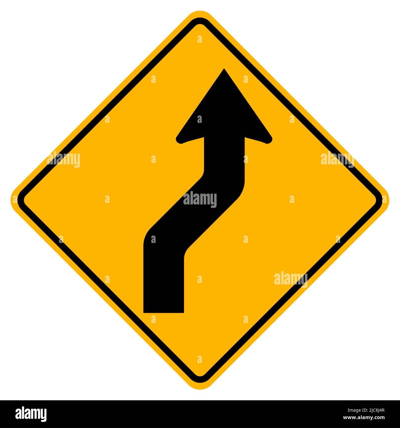 Gekrümmtes rechts Verkehrssymbolzeichen isolieren auf weißem Hintergrund, Vektorgrafik Stock Vektor