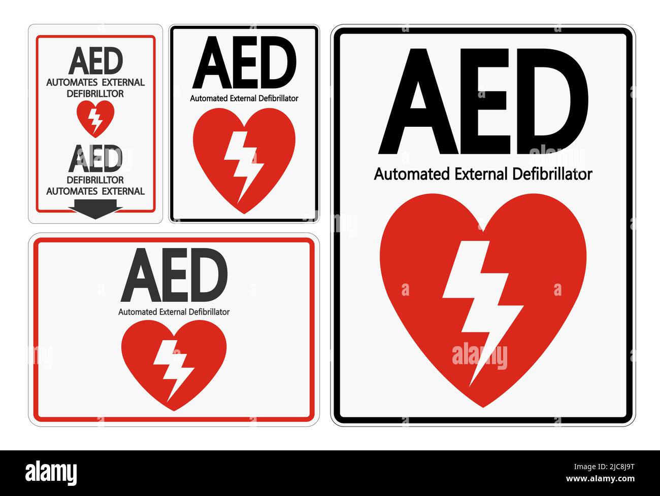 Symbol AED-Symbolschild auf weißem Hintergrund isolieren, Vektorgrafik EPS.10 Stock Vektor