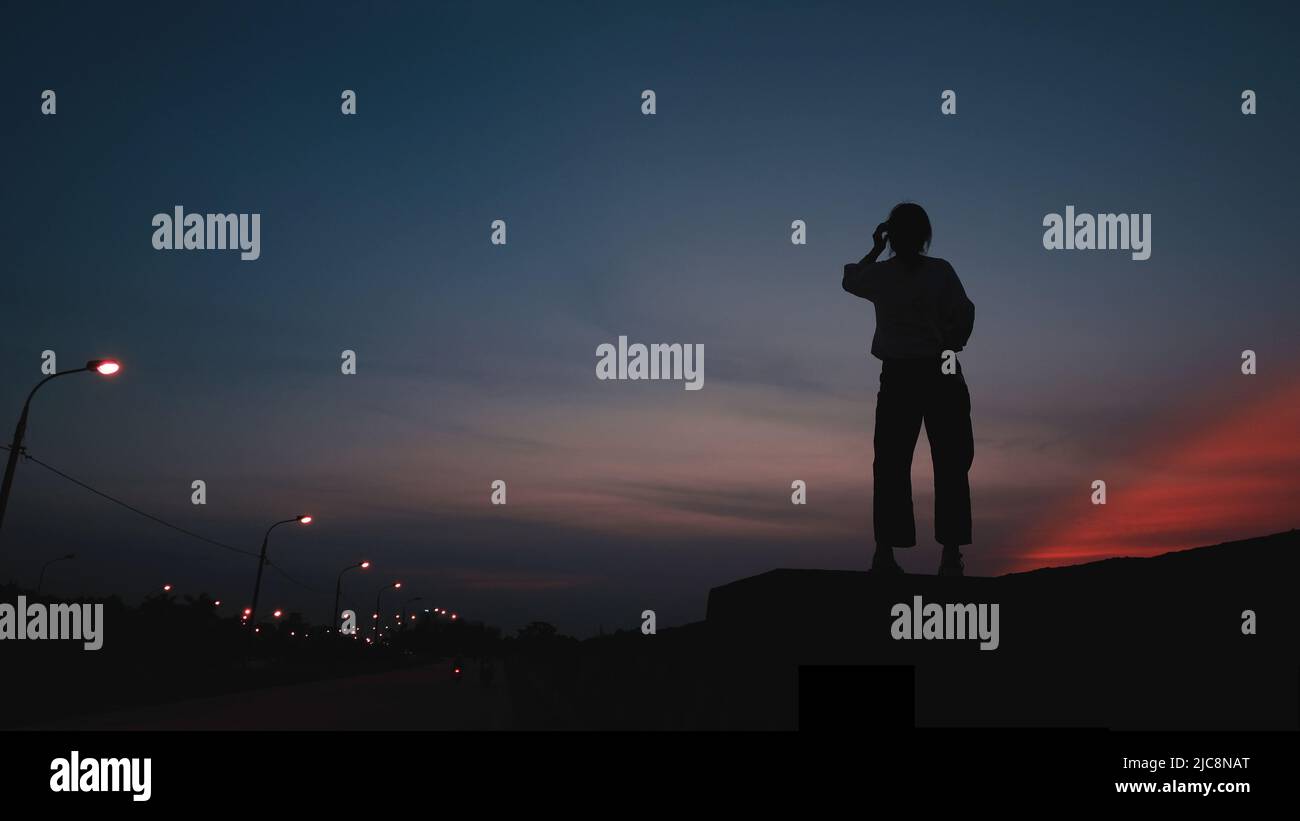 Girl Silhouette Moody Chill Vibe Hanoi Stockfoto