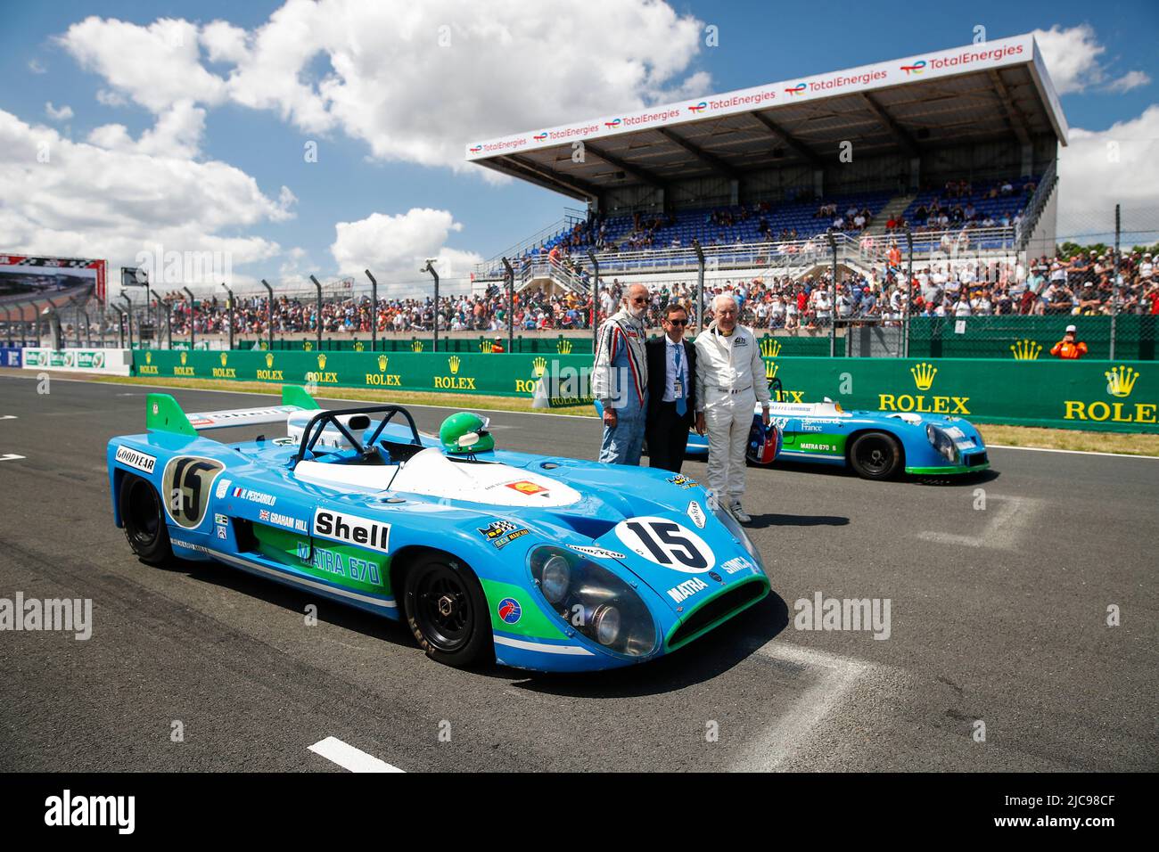 Henri Pescarolo, Matra MS670, mit Siegerauto der Ausgabe 1972 mit Gérard Larrousse, Matra 670B, Siegerauto der Ausgabe 1974, Porträt während der 2022 24 Stunden von Le Mans, 3. Lauf der FIA-Langstrecken-Weltmeisterschaft 2022, auf dem Circuit de la Sarthe, vom 11. Bis 12. Juni, 2022 in Le Mans, Frankreich - Foto Joao Filipe / DPPI Stockfoto