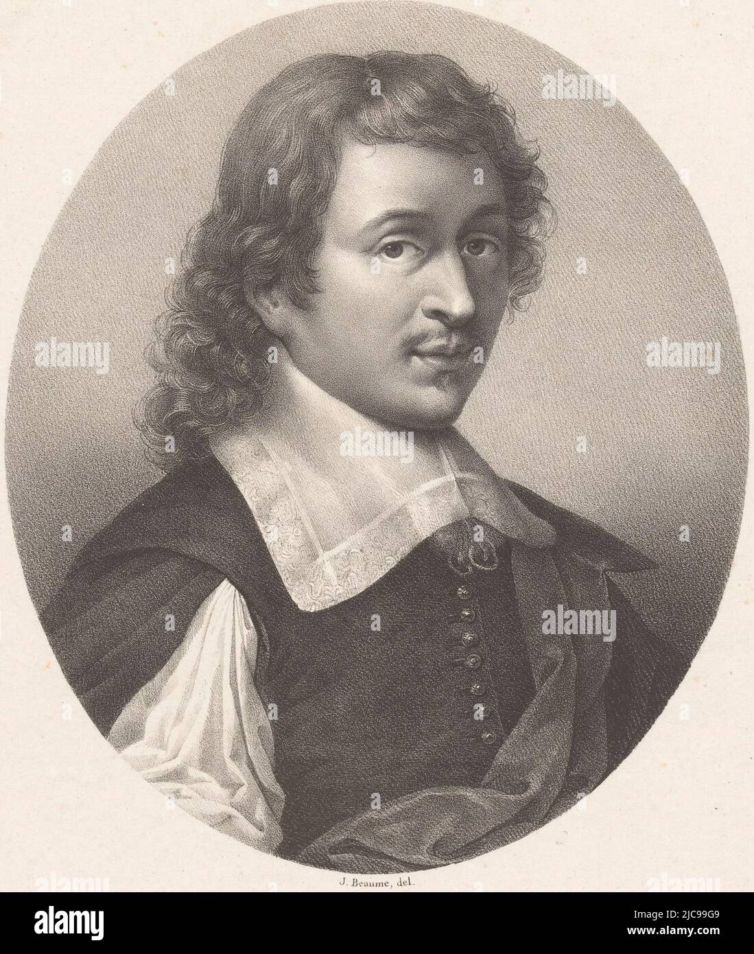 Porträt des Malers Eustache Lesueur Eustache Lesueur Porträts französischer Berühmtheiten Le pant, Druckerei: Joseph Beaume, (auf Objekt erwähnt), Drucker: François Jean Villain, (auf Objekt erwähnt), Herausgeber: Jean Pierre Sudre (1783-1866), (auf Objekt erwähnt), Paris, 1823 - 1827, Papier, H 420 mm × B 285 mm Stockfoto