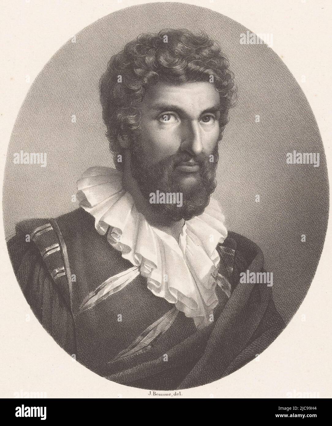 Porträt des Bildhauers und Architekten Jean Goujon Jean Goujon Porträts französischer Berühmtheiten Le pant, Druckerei: Joseph Beaume, (auf Objekt erwähnt), Drucker: François Jean Villain, (auf Objekt erwähnt), Herausgeber: Jean Pierre Sudre (1783-1866), (auf Objekt erwähnt), Paris, 1823 - 1827, Papier, H 324 mm × B 262 mm Stockfoto