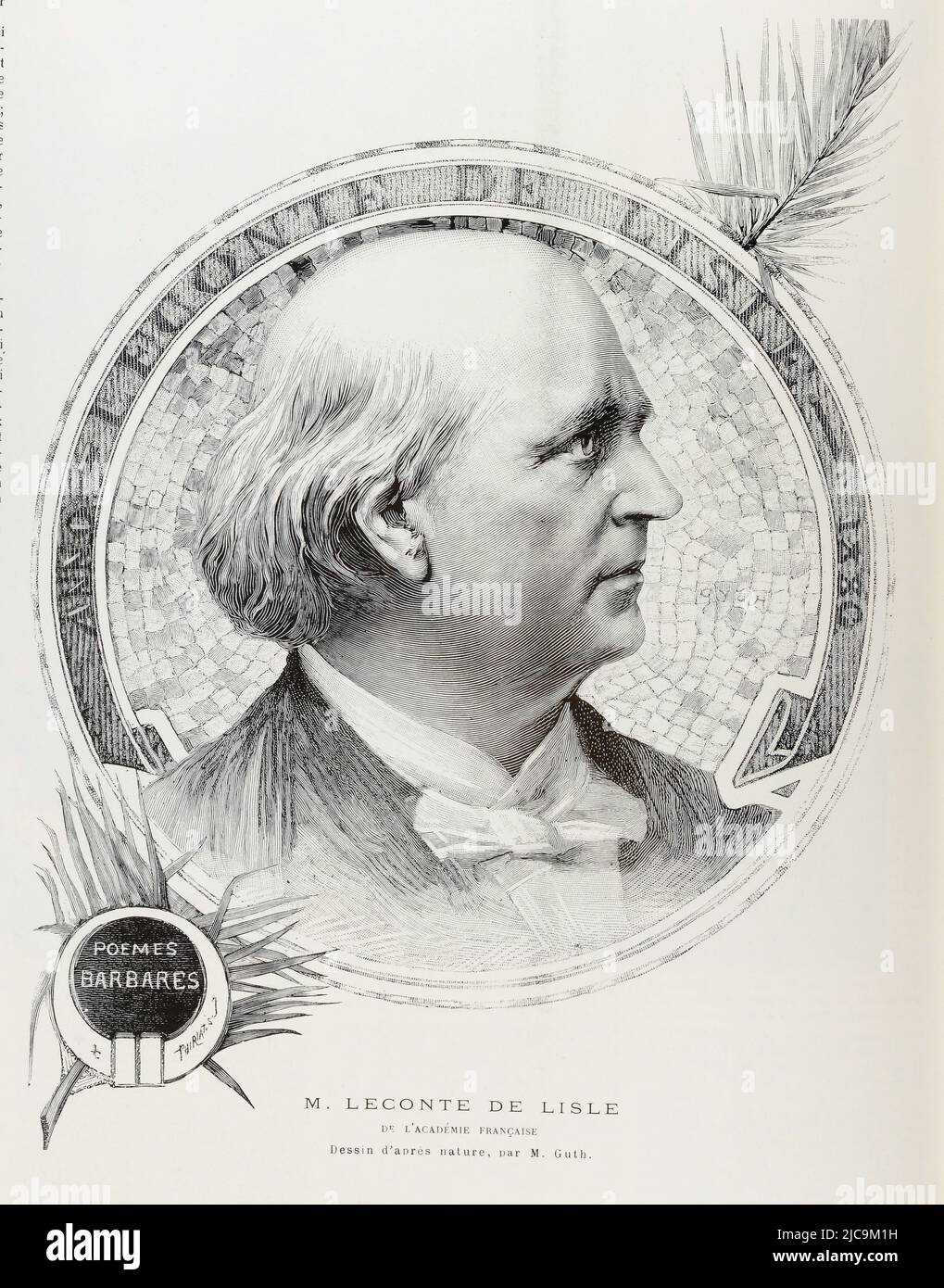 M: LECONTE DE LISLE DE L'ACADÉMIE Française Dessin d'après nature, par M. Guth. ' - Auszug aus ' L'Illustration, Journal Universel ' Vintage Französisch illustrierte Zeitung 1887 Stockfoto