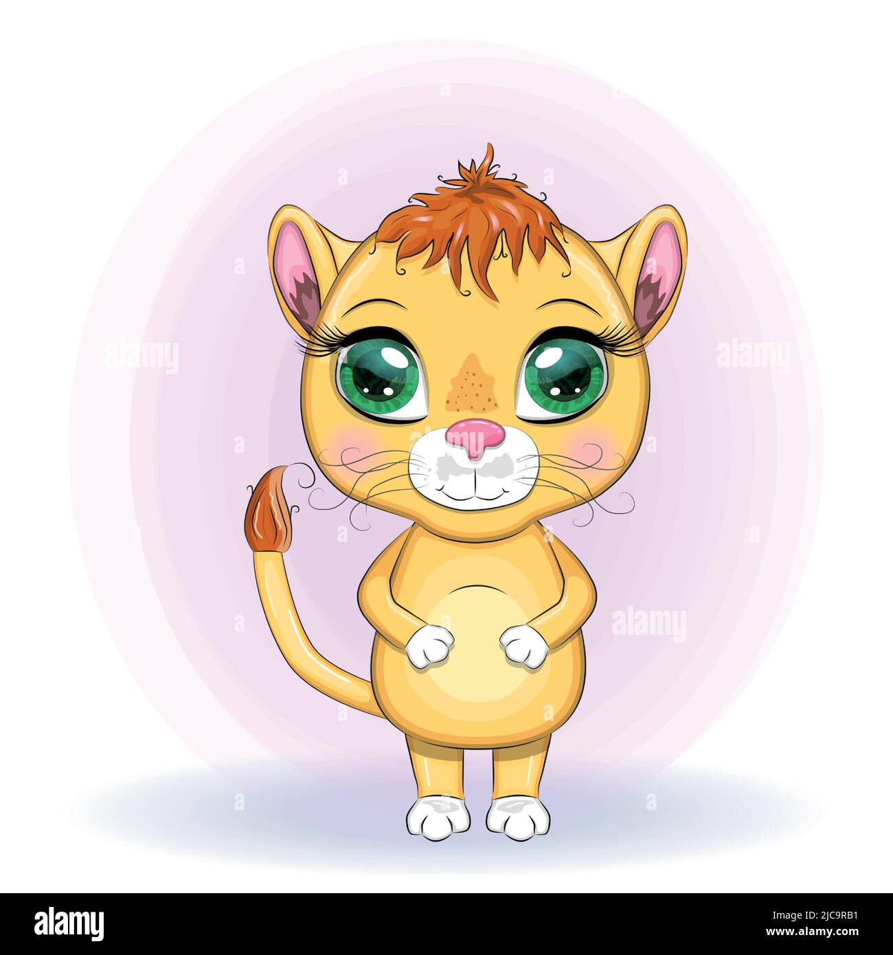 Cartoon-Löwin mit ausdrucksstarken Augen. Wilde Tiere, Charakter, kindisch niedlichen Stil Stock Vektor