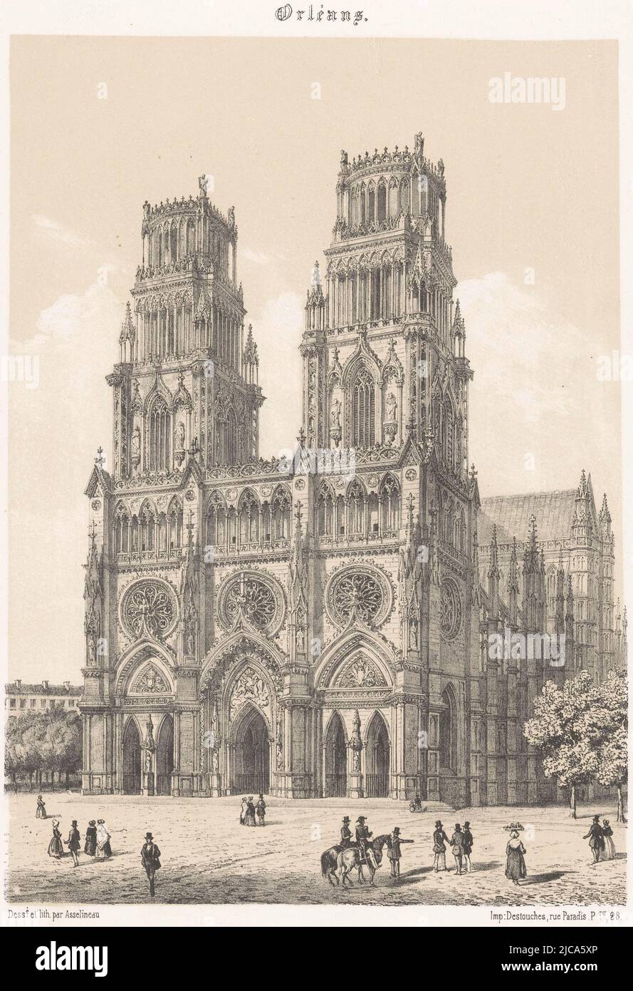 Ansicht der Kathedrale von Orl, Druckerei: Léon Auguste Asselineau, (auf Objekt erwähnt), Zeichner: Léon Auguste Asselineau, (auf Objekt erwähnt), Druckerei: Destouches, (auf Objekt erwähnt), Druckerei: Rouen, Zeichner: Rouen, Drucker: Paris, Verlag: Paris, 1853 - 1856, Papier, H 433 mm × B 291 mm Stockfoto