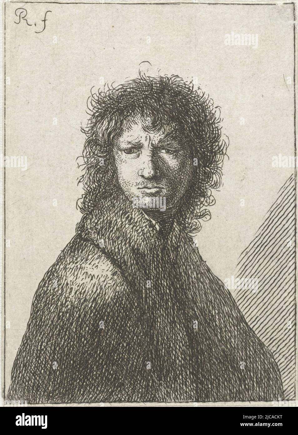 Selbstporträt, Stirnrunzeln: Büste, Druckerei: Johann Georg Hertel (II), Rembrandt van Rijn, (auf Objekt erwähnt), 1711 - 1799, Papier, Ätzung, H 90 mm × B 66 mm Stockfoto
