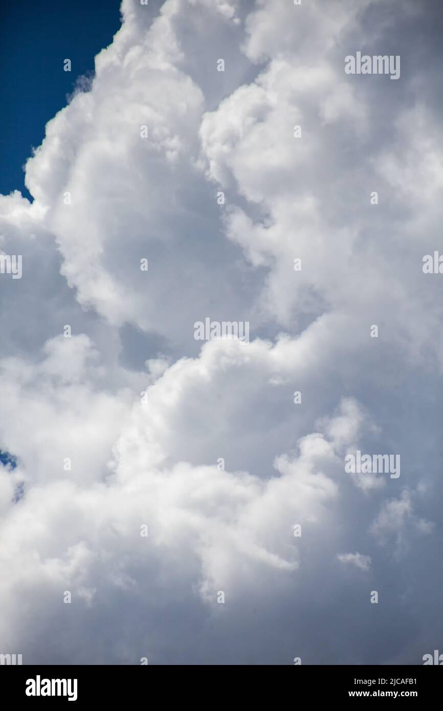 Dicke weiße Wolken, ein natürliches Phänomen am Himmel Stockfoto