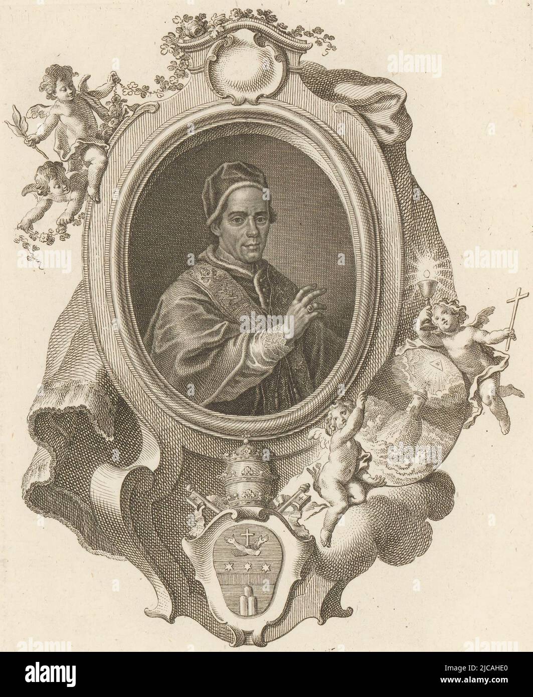 Porträt von Clemens XIV., Druckerei: Johann Esaias Nilson, (auf Objekt erwähnt), Augsburg, 1769 - 1788, Papier, Gravur, Radierung, H 220 mm - B 160 mm Stockfoto