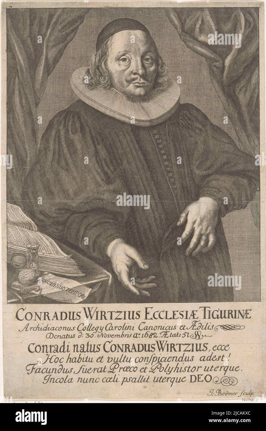 Porträt von Conrad Wirtz, Druckerei: Johann Heinrich Bodmer, (auf Objekt erwähnt), Zürich, 1682 - 1706, Papier, Gravur, H 243 mm × B 162 mm Stockfoto