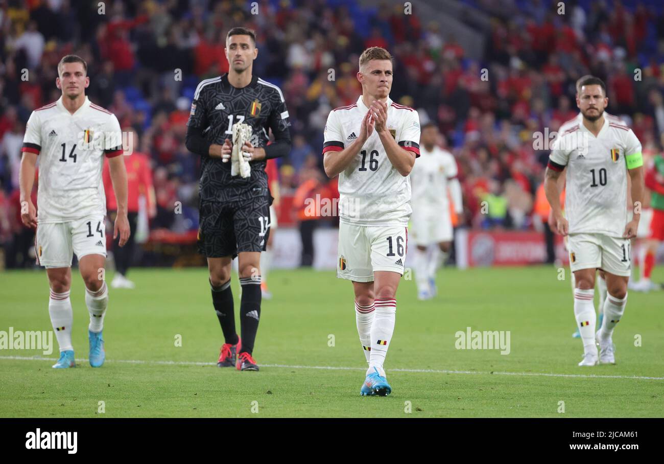 Cardiff, Großbritannien. 11.. Juni 2022. Belgiens Gefahr durch Thorgan nach einem Fußballspiel zwischen Wales und der belgischen Nationalmannschaft The Red Devils am Samstag, den 11. Juni 2022 in Cardiff, Wales, das dritte Spiel (von sechs) in der Nations League A-Gruppenphase. BELGA FOTO VIRGINIE LEFOUR Kredit: Belga Nachrichtenagentur/Alamy Live News Stockfoto