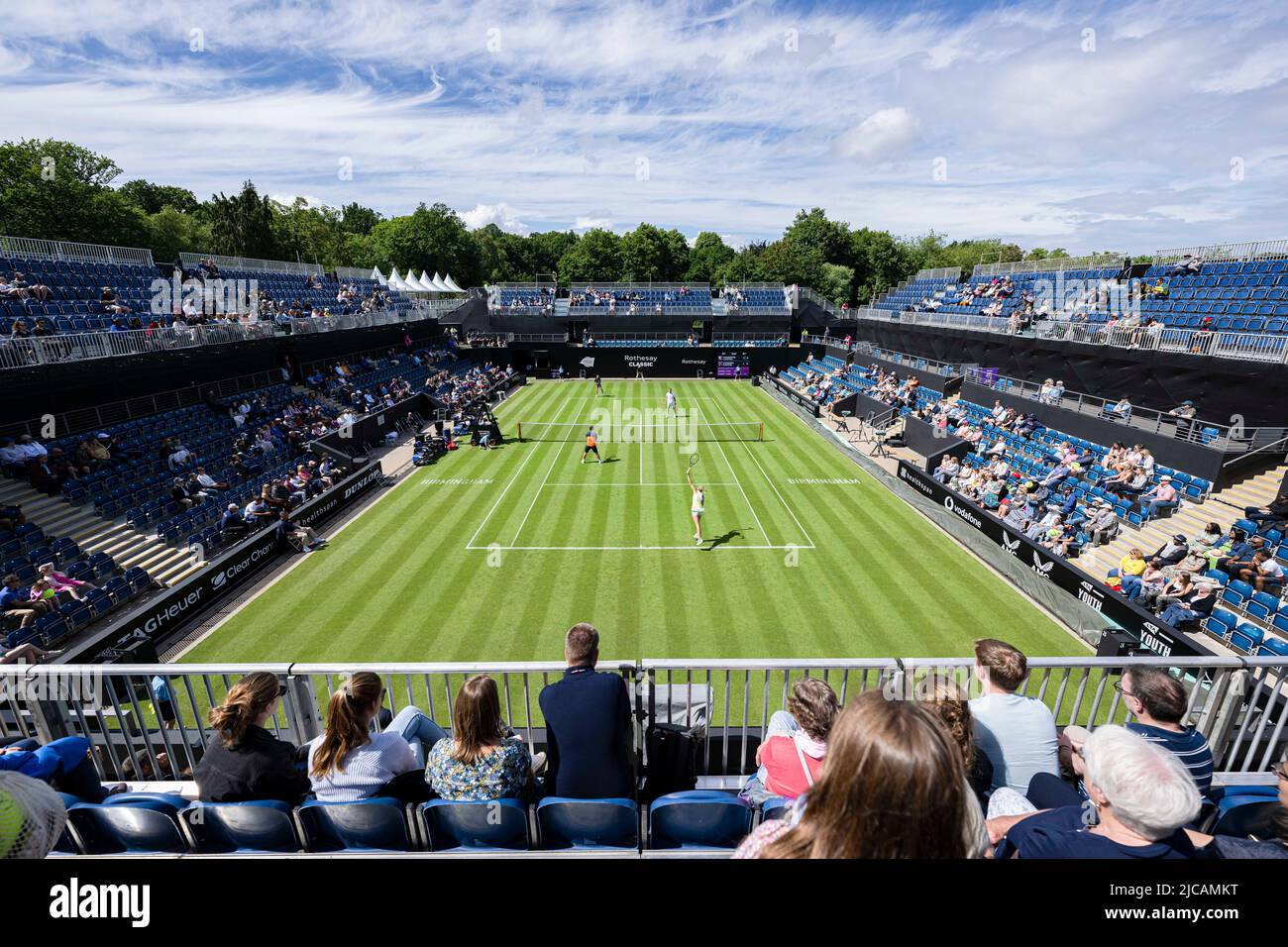 Birmingham, GROSSBRITANNIEN. Juni 11, 2022. Greg Rusedski (GBR) und Sorana Cirstea (ROU) gegen Marcos Baghdatis (CYP) und Petra Kvitova (ZCE) spielten am Samstag, den 11. Juni 2022, während des Rothesay Classic Birmingham 2022 im Edgbaston Priory Club in Birmingham ENGLAND. Kredit: Taka G Wu/Alamy Live Nachrichten Stockfoto